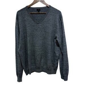 J Crew Sweater Mens L Gray Marled Knit V Neck Long Sleeve Cotton Pullover